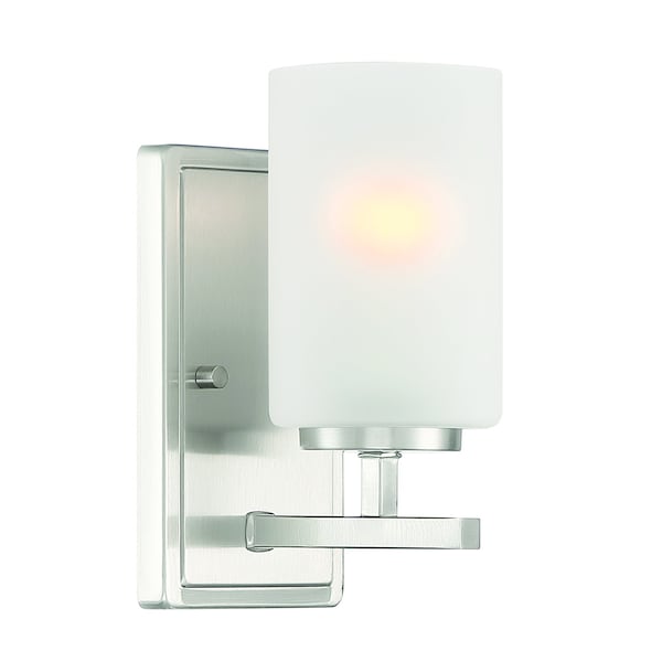 Designers Fountain Carmine 4.5in 1-Light Brushed Nickel Modern Indoor Wall Sconce with Etched Glass Shade D239M-1B-BN - main